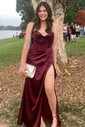 Sheath/Column Cowl Neck Silk-like Satin Floor-length Prom Dresses With Ruched