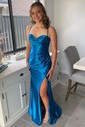 Sheath/Column Cowl Neck Silk-like Satin Floor-length Prom Dresses With Ruched