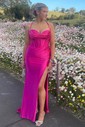 Sheath/Column Cowl Neck Silk-like Satin Floor-length Prom Dresses With Ruched