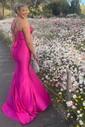 Sheath/Column Cowl Neck Silk-like Satin Floor-length Prom Dresses With Ruched