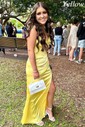 Sheath/Column Cowl Neck Silk-like Satin Floor-length Prom Dresses With Ruched