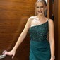 Sheath/Column Strapless Sparkly Sequin Satin Prom Dresses With Ruched
