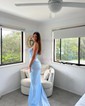 Sheath/Column Strapless Satin Prom Dresses With Beading