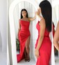 Sheath/Column Strapless Satin Prom Dresses With Ruched