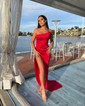 Sheath/Column Strapless Satin Prom Dresses With Ruched