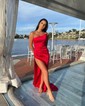 Sheath/Column Strapless Satin Prom Dresses With Ruched