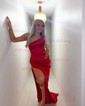 Sheath/Column Strapless Satin Prom Dresses With Ruched
