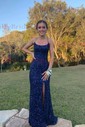 Mermaid Scoop Neck Sparkly Velvet Sequin Backless Prom Dresses