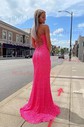 Mermaid Scoop Neck Sparkly Velvet Sequin Backless Prom Dresses