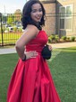 Ball Gown Strapless Satin Prom Dresses With Ruched