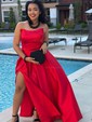 Ball Gown Strapless Satin Prom Dresses With Ruched