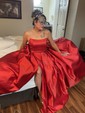 Ball Gown Strapless Satin Prom Dresses With Ruched