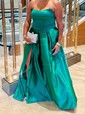 Ball Gown Strapless Satin Prom Dresses With Ruched
