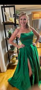 Ball Gown Strapless Satin Prom Dresses With Ruched