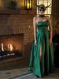 Ball Gown Strapless Satin Prom Dresses With Ruched