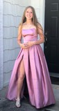 Ball Gown Strapless Satin Prom Dresses With Ruched