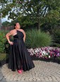 Red Ball Gown Strapless Satin Prom Dresses With Floor-length