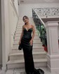 Sheath/Column V-neck Satin Prom Dresses With Ruched