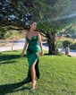 Sheath/Column V-neck Satin Prom Dresses With Ruched