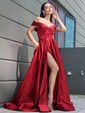 Ball Gown Off-the-shoulder Satin Prom Dresses With Ruched