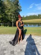 Sheath/Column V-neck Satin Prom Dresses With Ruched