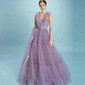 Ball Gown V-neck Tulle Prom Dresses With Appliques