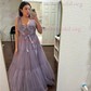 Ball Gown V-neck Tulle Prom Dresses With Appliques