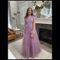 Ball Gown V-neck Tulle Prom Dresses With Appliques