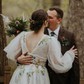 Ball Gown V-neck Puff Sleeve Tulle Prom Dresses With Floral