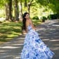 Ball Gown Strapless Satin Chiffon Floral Tiered Prom Dresses