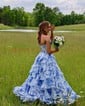 Ball Gown Strapless Satin Chiffon Floral Tiered Prom Dresses