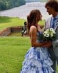 Ball Gown Strapless Satin Chiffon Floral Tiered Prom Dresses