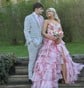 Ball Gown Strapless Satin Chiffon Floral Tiered Prom Dresses