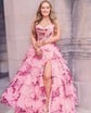 Ball Gown Strapless Satin Chiffon Floral Tiered Prom Dresses