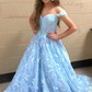 Ball Gown Off-the-shoulder Lace 3D Floral Prom Dresses