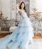 Ball Gown Strapless Tulle Ruffle Tiered Prom Dresses