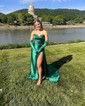 Sheath/Column Satin Strapless Prom Dresses With Ruched