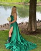 Sheath/Column Satin Strapless Prom Dresses With Ruched