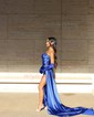 Sheath/Column Satin Strapless Prom Dresses With Ruched