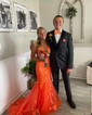 Mermaid V-neck Tulle Prom Dresses With Appliques