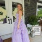 Ball Gown Strapless Tulle Ruffle Tiered Prom Dresses