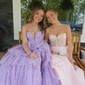 Ball Gown Strapless Tulle Ruffle Tiered Prom Dresses