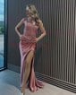 Sheath/Column V-neck Ruched Jersey Prom Dresses With Appliques
