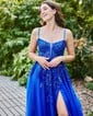 Ball Gown V-neck Tulle Backless Prom Dresses With Appliques