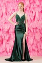 Black Mermaid V-neck Satin Prom Dresses With Appliques