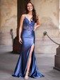 Black Mermaid V-neck Satin Prom Dresses With Appliques