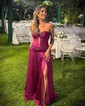 A-line Strapless Satin Cut Out Prom Dresses With Ruched
