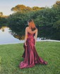 A-line Strapless Satin Cut Out Prom Dresses With Ruched
