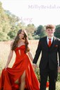 A-line Strapless Satin Cut Out Prom Dresses With Ruched