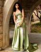 A-line Strapless Satin Cut Out Prom Dresses With Ruched